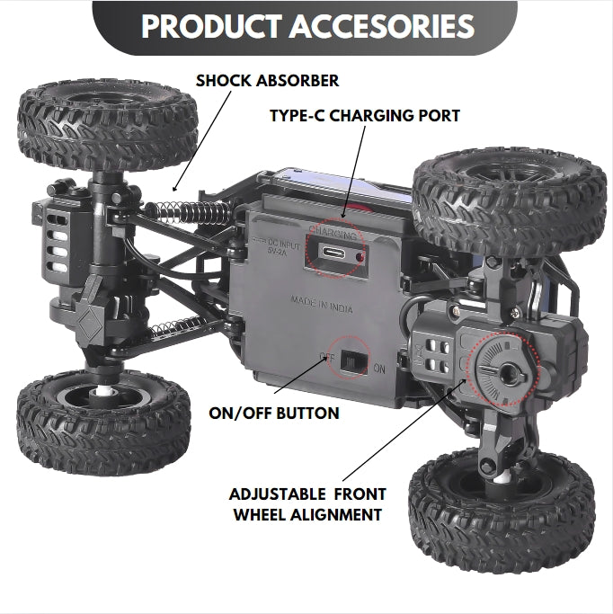 KidsBug Remote Controlled Rock Crawler RC Monster Truck, 4 Wheel Drive